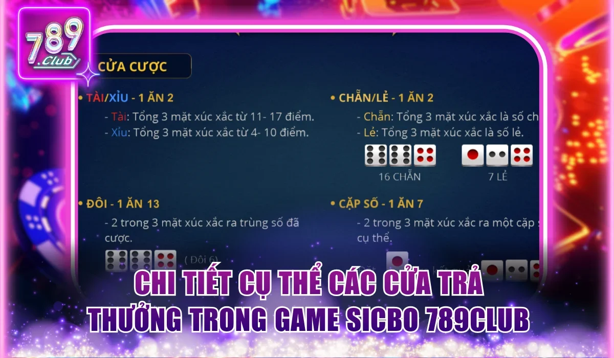 Sicbo 789Club: Luật Chơi Chi Tiết Cùng Tỷ Lệ Thưởng Hấp Dẫn 2 chi tiet cu the cac cua tra thuong trong game sicbo 789club