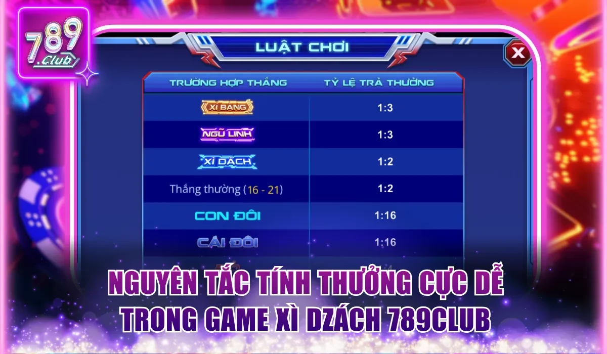 Xì Dzách 789Club - Game Bài Tính Điểm Hồi Hộp Đến Từng Giây 2 Nguyên tắc tính thưởng cực dễ trong game Xì Dzách 789Club
