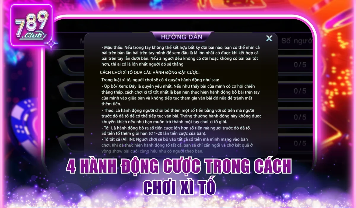 Cách Chơi Xì Tố 7 Cây - Bật Mí Thủ Thuật Thắng Cho Tân Thủ 2 4 hành động cược trong cách chơi xì tố 7 cây